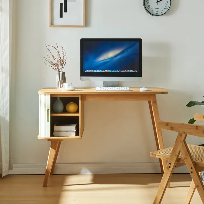 Bureau Tysvær bambou 75 x 105 x 48 cm naturel / blanc crème en.casa