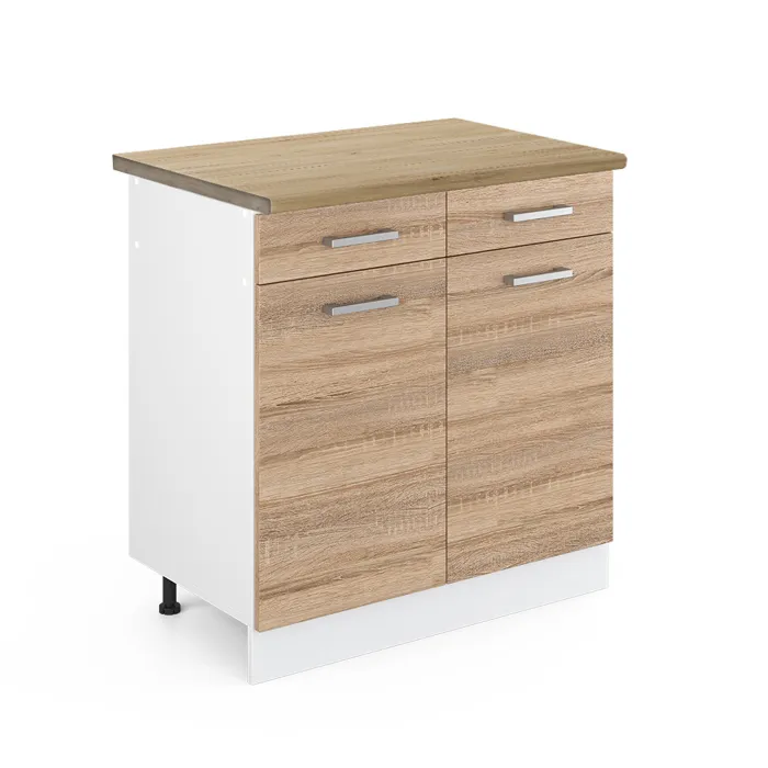 Vicco Meuble cuisine Sonoma/Blanc 80cm plan de travail Chêne doré