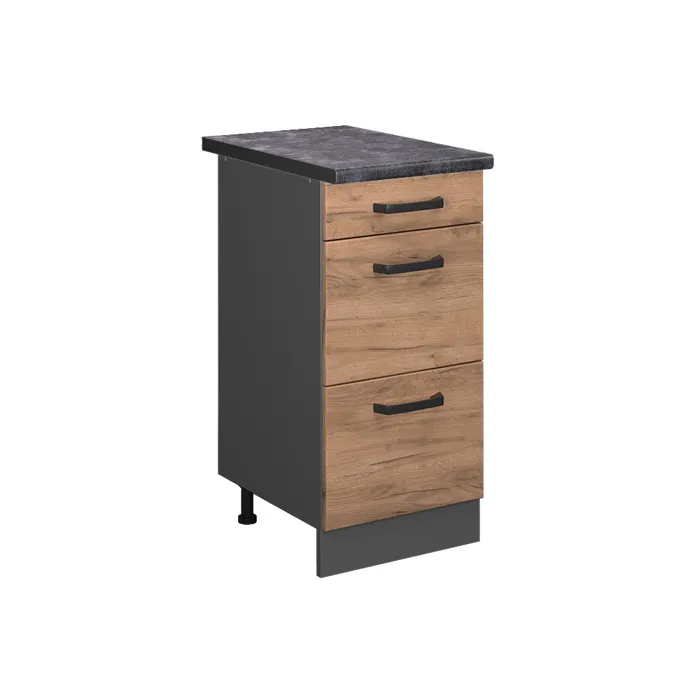 Vicco Meuble cuisine Chêne doré/Anthracite 40cm avec tiroirs plan de travail Anthracite