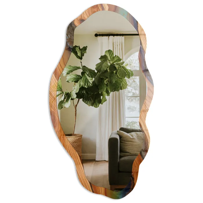 Miroir Mural Décoratif De Forme Irrégulière Marron Pour La Salle De Bain 52x97 Cm