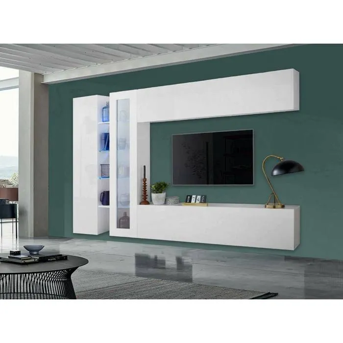 Système Mural Dborin, 280x30x180 Cm, Blanc Brillant