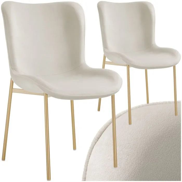 2 Chaises Rembourrées En Velours Forme Ergonomique Blanc/doré