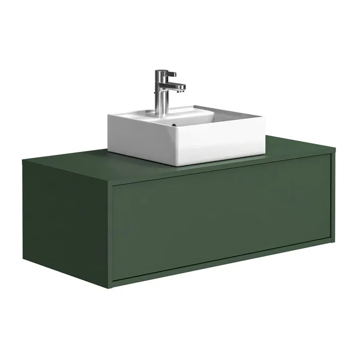 Meuble de salle de bain suspendu vert mat avec simple vasque carrée - 94 cm - TEANA II