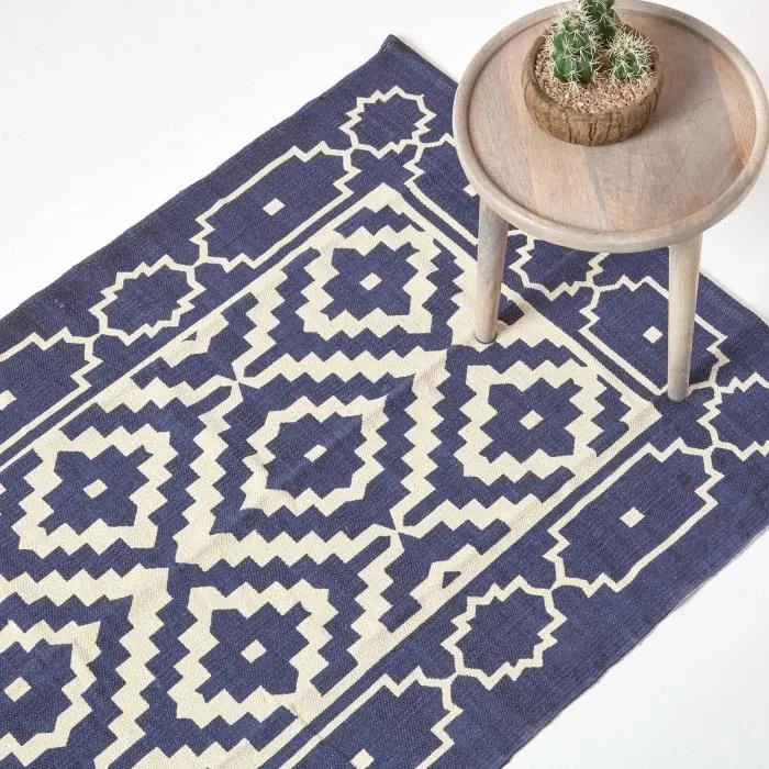Tapis En Coton À Imprimé Géométrique Bleu Halmstad 90x150cm - Homescapes