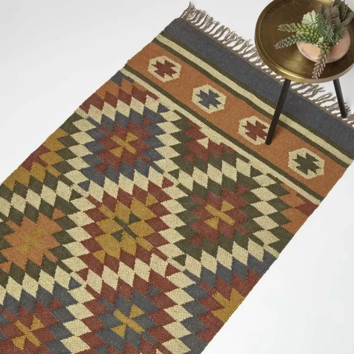 Tapis De Couloir Kilim En Jute Et Laine Multicolore Lucea 80x180cm - Homescapes