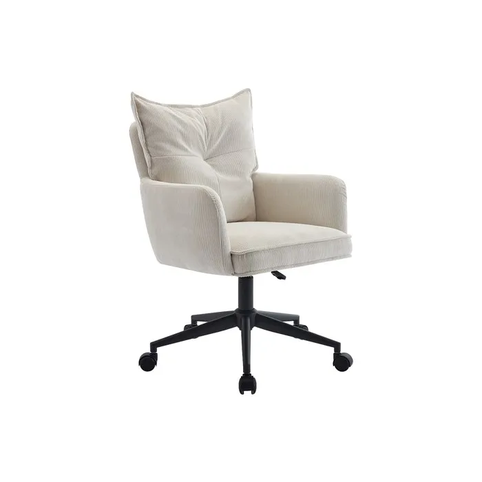 Chaise de bureau - Velours côtelé - Crème et noir - Hauteur réglable - BATARU