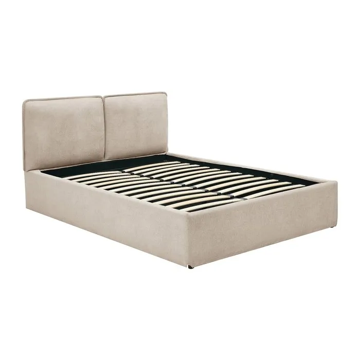 Lit coffre déhoussable 140 x 190 cm - Tissu - Beige - TENESE