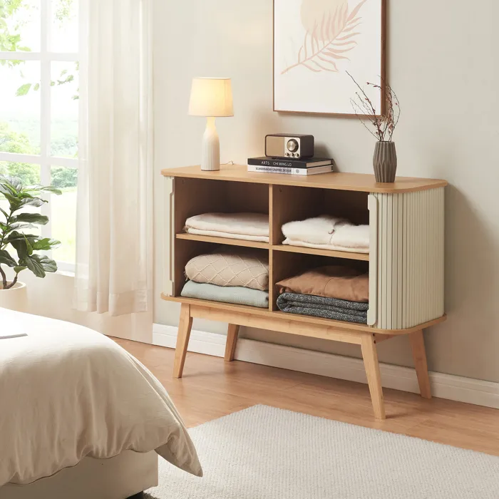 Buffet Tysvær bambou 110 x 40 x 80 cm naturel / blanc crème en.casa
