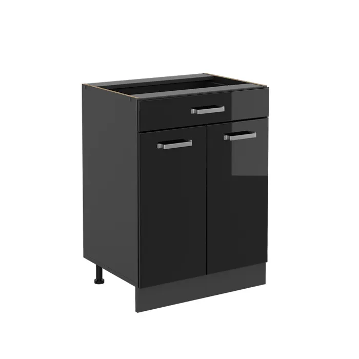 Vicco Meuble cuisine Noir Haute brillance 60cm avec tiroir, sans PT