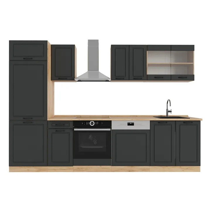 Vicco Cuisine Anthracite Campagne/Chêne doré 300cm, PT Chêne