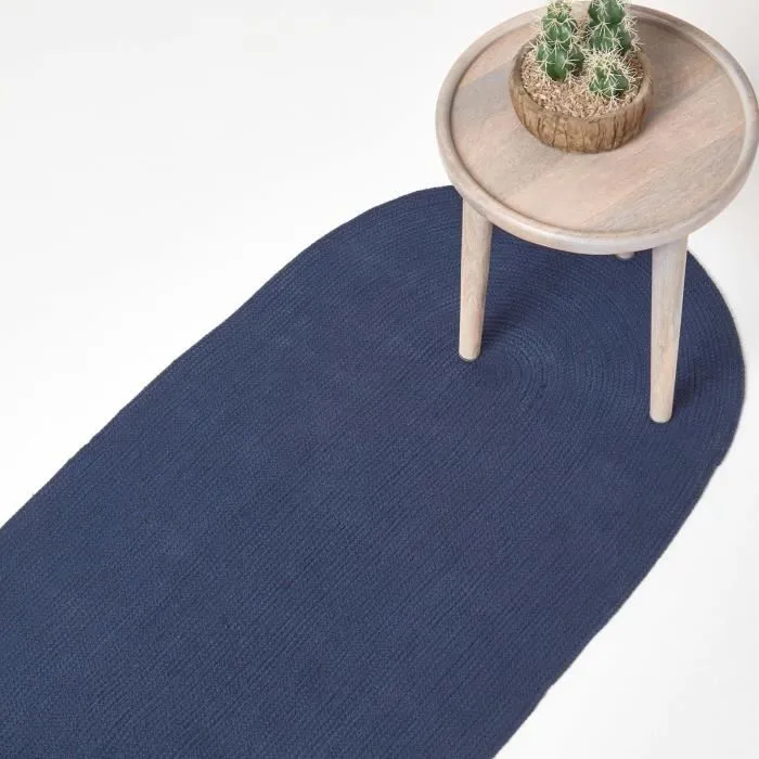 Tapis De Couloir Tissé À Plat En Coton Bleu Marine 66x200cm - Homescapes