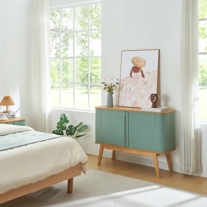 Buffet Tysvær bambou 110 x 40 x 80 cm naturel bleu en.casa