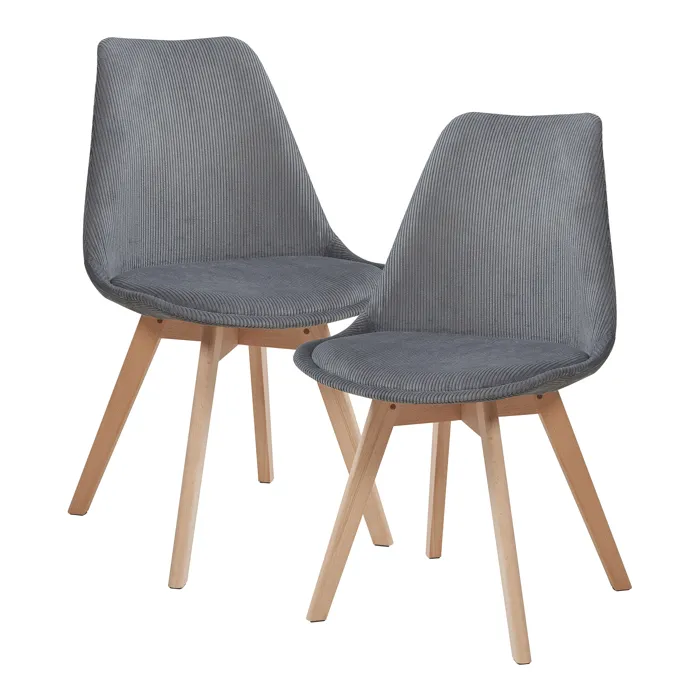 Lot de 2 chaises de salle à manger Fläten velours côtelé gris en.casa