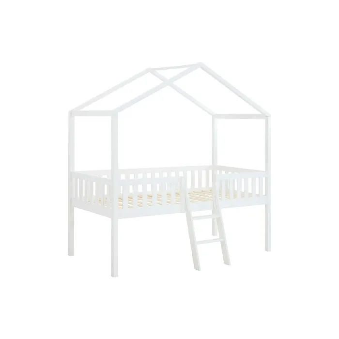 Lit cabane mi-hauteur 90 x 190 cm - Pin - Blanc - NALENY