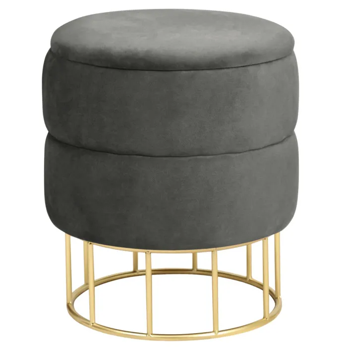 Pouf de Rangement avec Couvercle matelassé AKORD ELZA velour colour Gris Graphite hauteur 42 cm