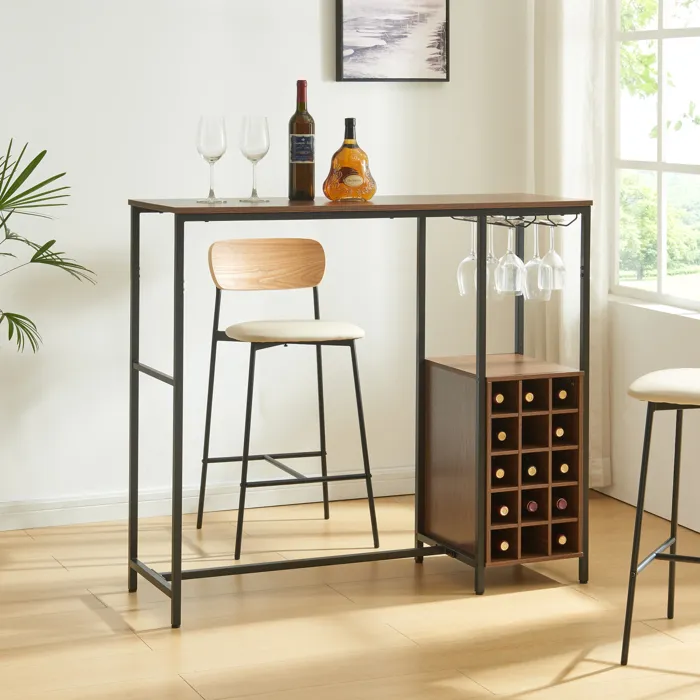 Table de bar Troondelag 120 x 40 x 105 cm noir effet noyer en.casa