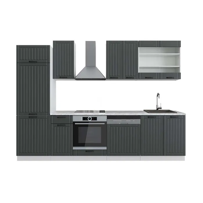 Vicco Cuisine Anthracite maison de campagne/blanc 300cm, PT Marbre