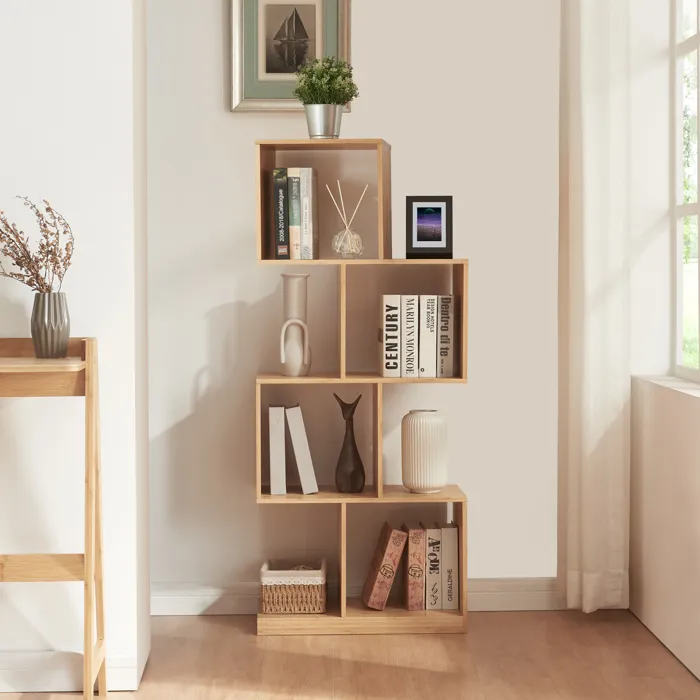 Bibliothèque Gullspaang à 4 niveaux bambou 130 x 55 x 30 cm naturel en.casa