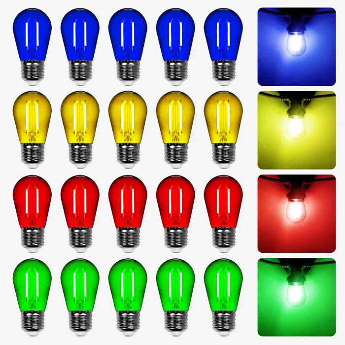 Lot de 20 Ampoules Guirlande Guinguette filament multicolore Led E27 Multicolores - 2W