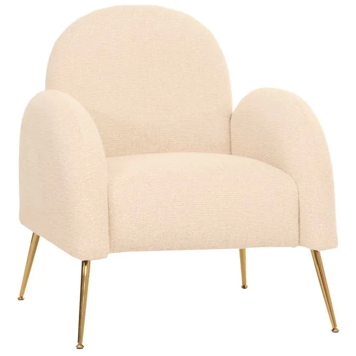 Fauteuil Lounge Cocktail Rétro Tissu Chenille Crème Rembourrage Extra Épais De 22 Cm 04_0006858