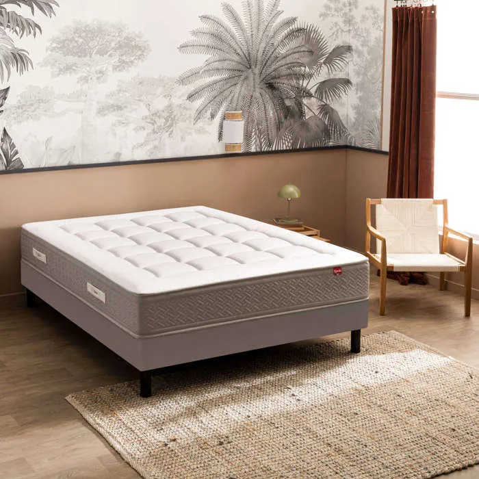 Ensemble Epeda LE MAJESTUEUX + Sommier Confort Medium + Pieds 90x200 Gris souris Ressorts