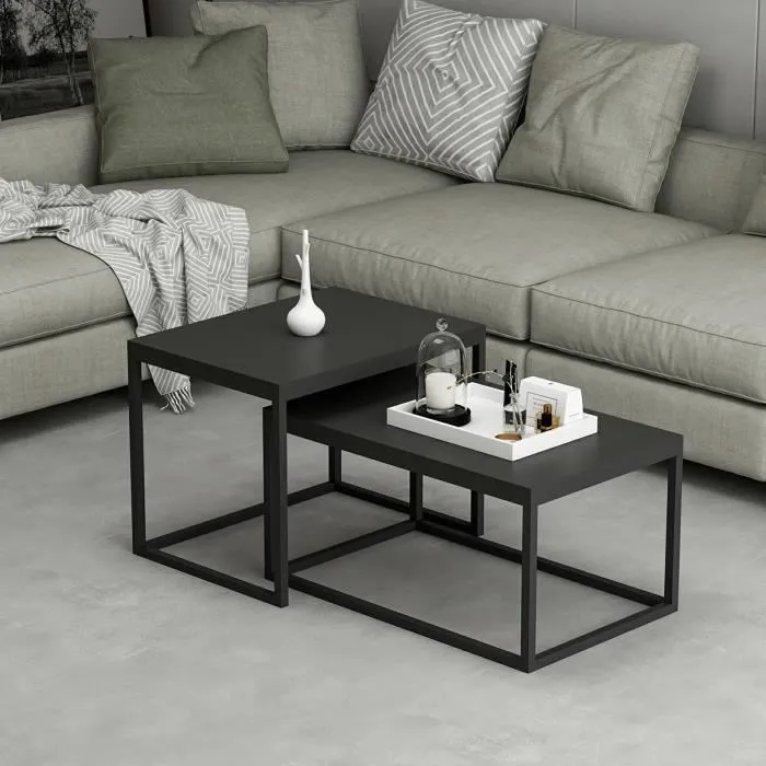 Set de 2 tables basses Aabenraa gigognes noir mat en.casa