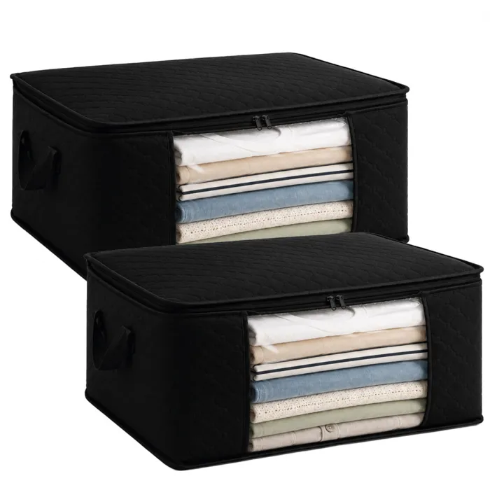 Lot de 2 sacs de rangement pliables pour vêtements, linge de maison avec poignées - Tissu - 35 Litres - Noir - Vivezen