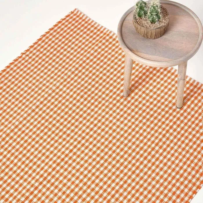 Tapis Carreaux Vichy Orange Blanc 110x170cm - Homescapes