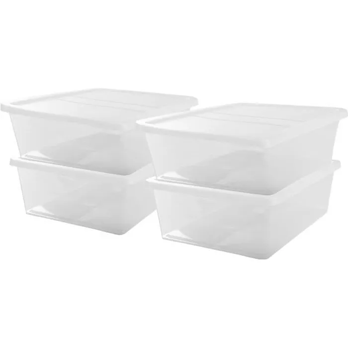 Iris Ohyama, boîtes de rangement avec couvercle, 28L, Lot de 4, Transparent, NCB-28