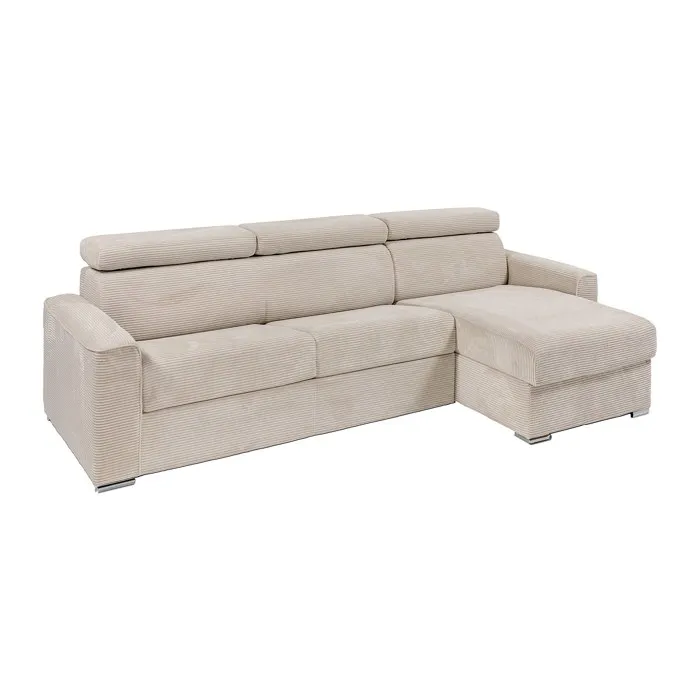 Canapé d'angle réversible convertible express en velours côtelé beige - Couchage à lattes larges 140 cm - Matelas 14 cm - VIZIR
