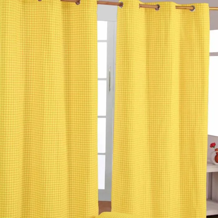 Rideaux Vichy Jaune À Oeillets 100% Coton 137x182cm