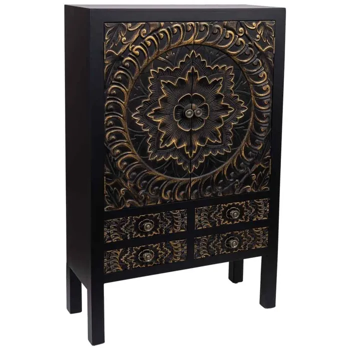Armoire En Bois Avec 4 Tiroirs Et 2 Portes 63x26x100