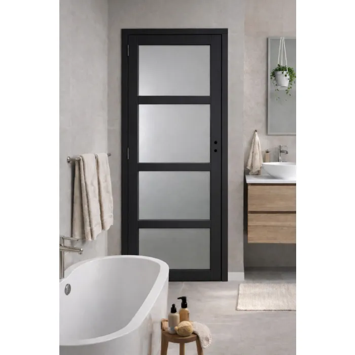 Bloc Porte Telia Noir Vitrée H204 X L73 Cm Côte Tableau P.droit Gd Menuiseries