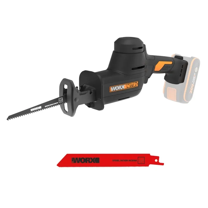 Scie sabre 20V WORX - WX501.9 (course 26 mm, jusqu'à 80 mm, moteur brushless, multimatériaux, sans batterie ni chargeur)