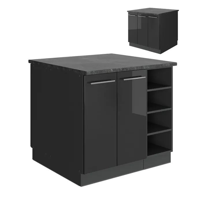 Vicco Îlot de cuisine Anthracite Haute brillance 90cm sans PT
