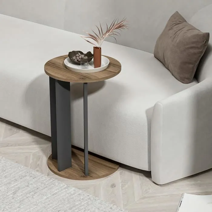 Table d'appoint Frederiksberg ronde effet noyer anthracite en.casa