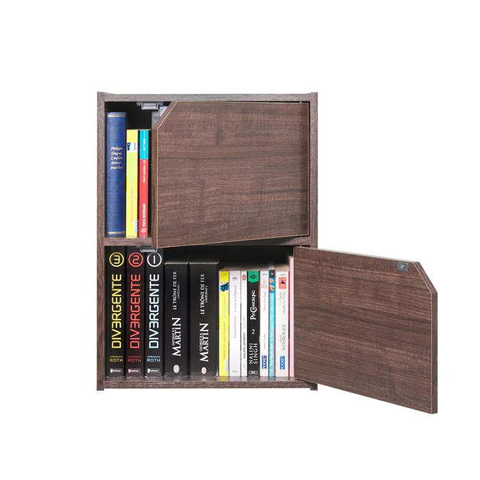 Iris Ohyama, Bibliothèque de rangement, Meuble avec 2 portes et 2 étagères, MDB-2D, Marron, L29 x P36.6 x H49.4 cm