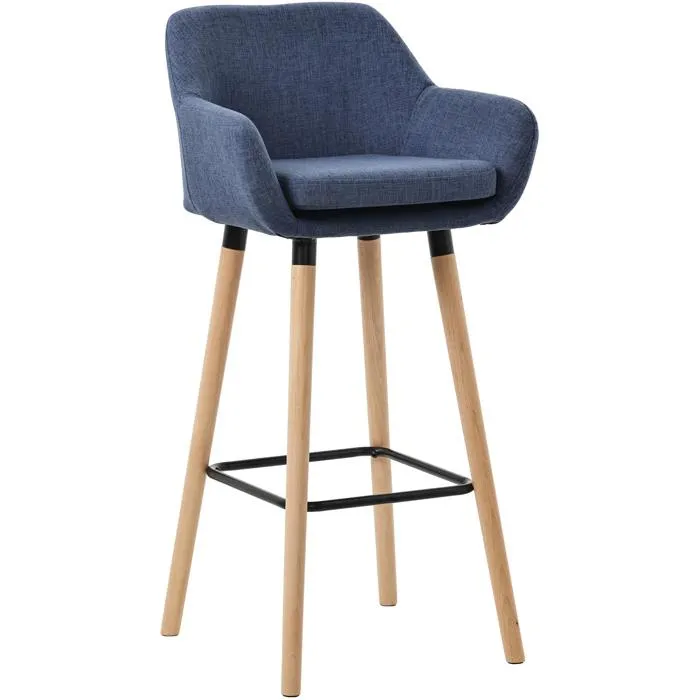 Tabouret De Bar Lounge X1 Design Scandinave Assise En Tissu Bleu Foncé Pieds En 10_0004918