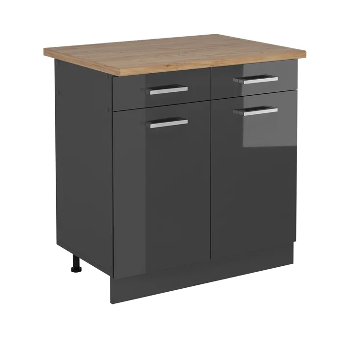Vicco Meuble cuisine Anthracite Haute brillance 80cm, PT Chêne