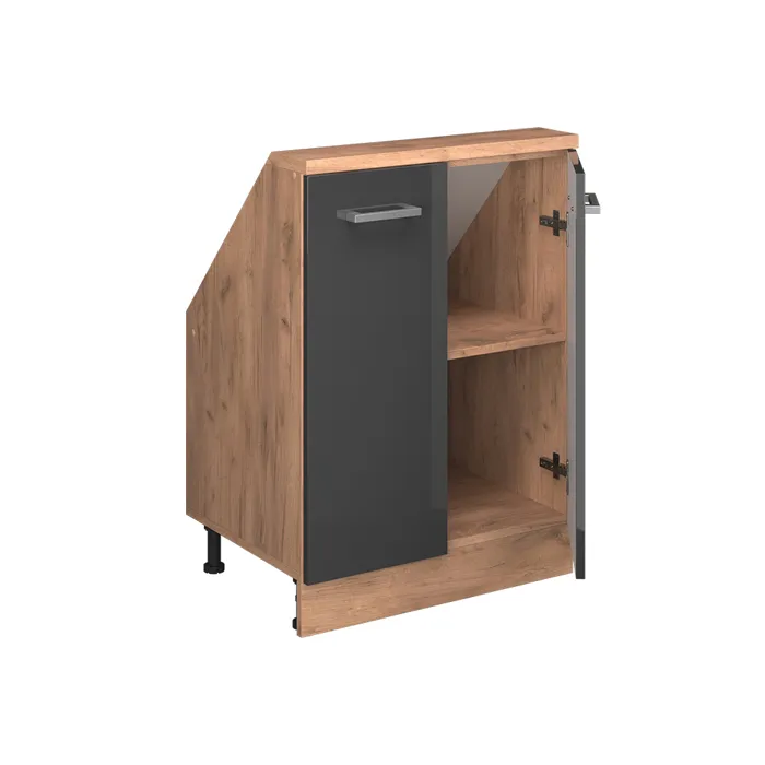 Vicco Meuble de rangement sous pente Anthracite brillant/Chêne doré avec 2 portes