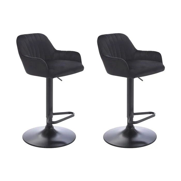 Lot de 2 tabourets de bar en velours et métal - Hauteur réglable - Noir - ELEANA
