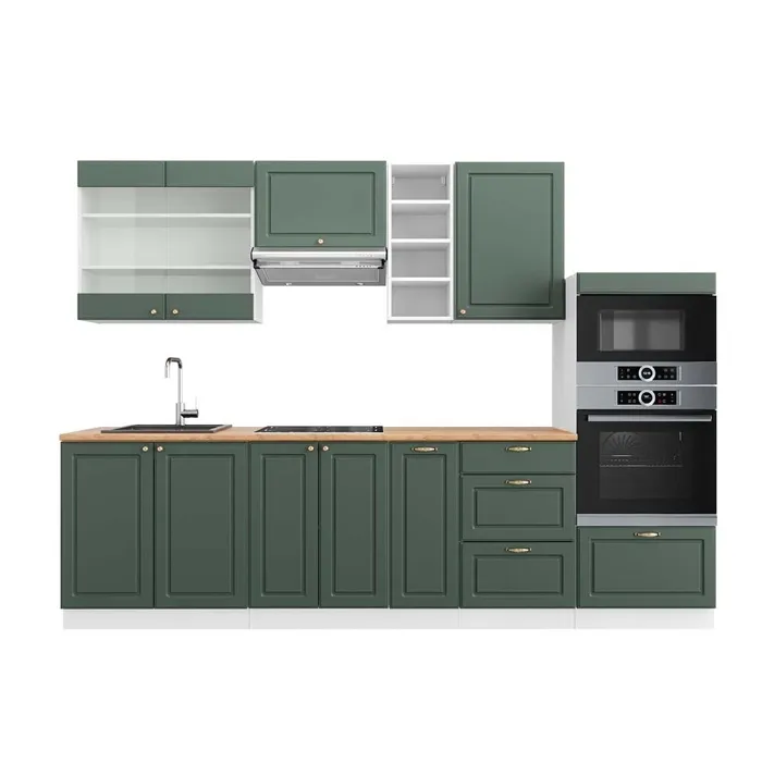 Vicco Cuisine Vert-Or Landhaus/Blanc 280cm, PT Chêne