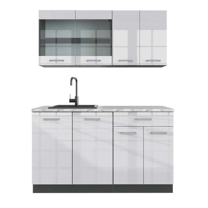 Vicco Cuisine Blanc brillant/Anthracite 140cm, PT Marbre
