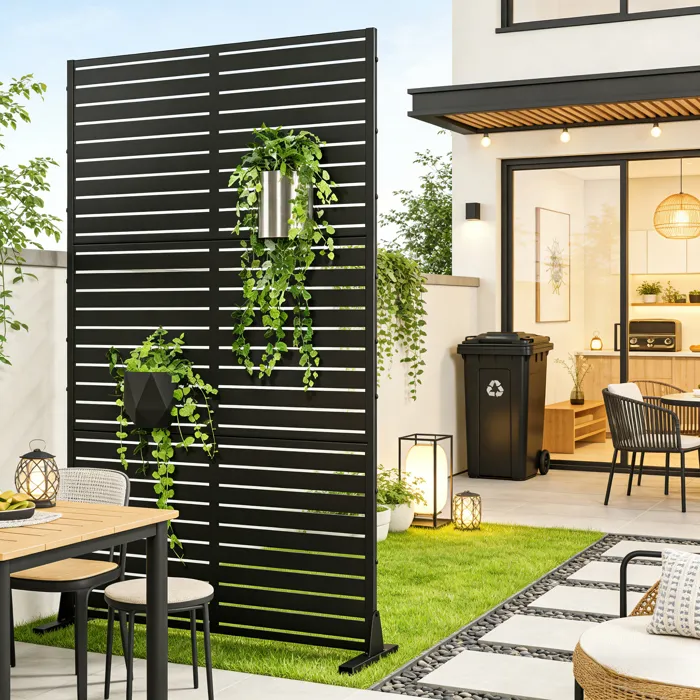 Cloison de séparation Nodepp pour extérieur et intérieur acier galvanisé 180 x 120 x 40 cm noir casa.pro