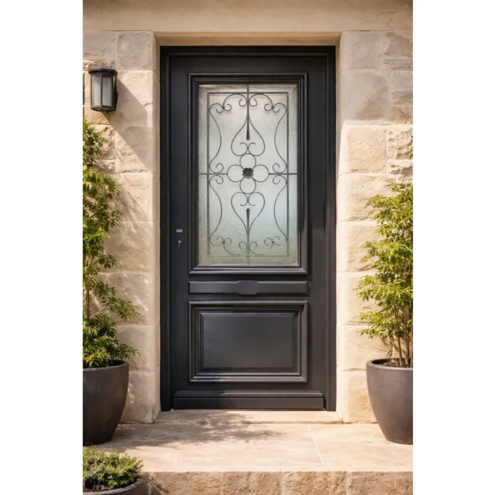 Porte D'entrée Bois Vitrée Candice Gris Anthr, H215 X L90 Cm P,droit Côte Tableau Gd Menuiseries