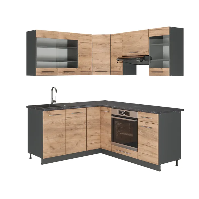 Vicco Cuisine en angle Chêne de force doré/Anthracite 190 x 160 cm sans PT