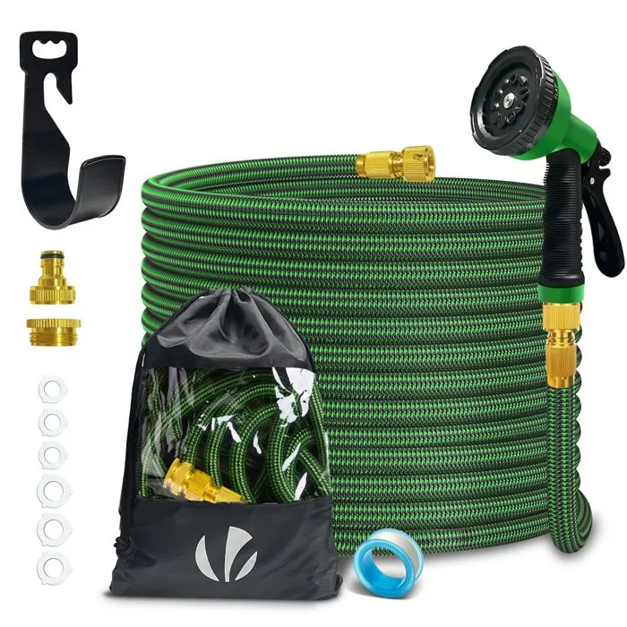 Tuyau d'Arrosage Extensible 15m Renforce avec Accessoires vert VOUNOT