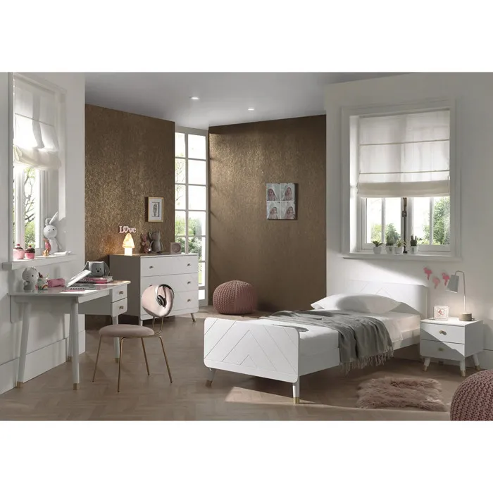 TINY WHITE - Chambre Complète 90x200cm + Bureau