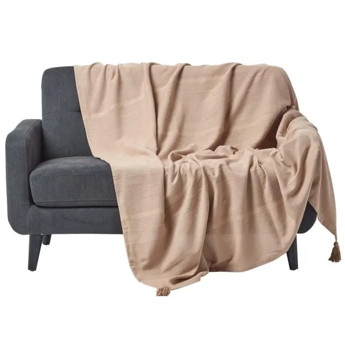 Plaid Rajput Beige 255x360cm Jeté De Canapé En Coton Homescapes