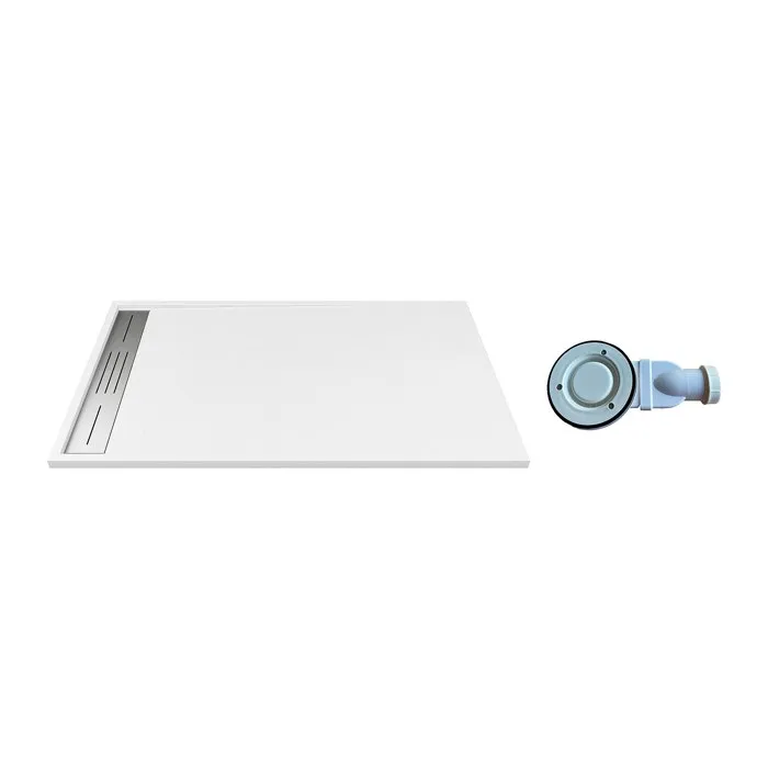 Receveur de douche extra plat à poser ou à encastrer recoupable en résine SMC avec siphon - Blanc - 160 x 90 cm - LYROSA